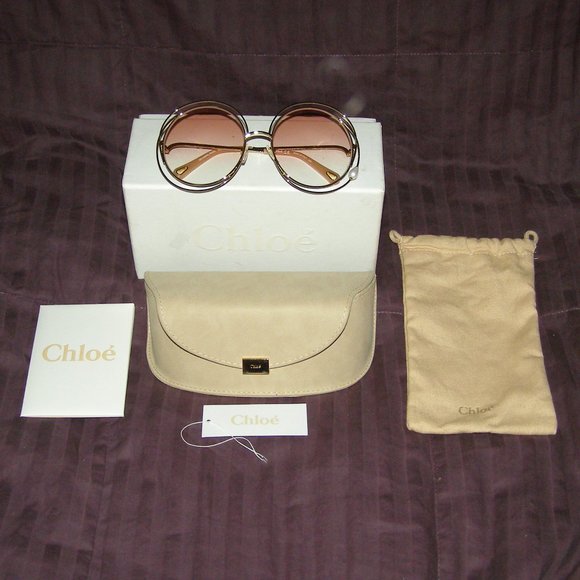 NEW w/Box CHLOÉ Carlina Pearl Round-frame Sunglasses In Gold Gradient Pe… - Picture 3 of 16